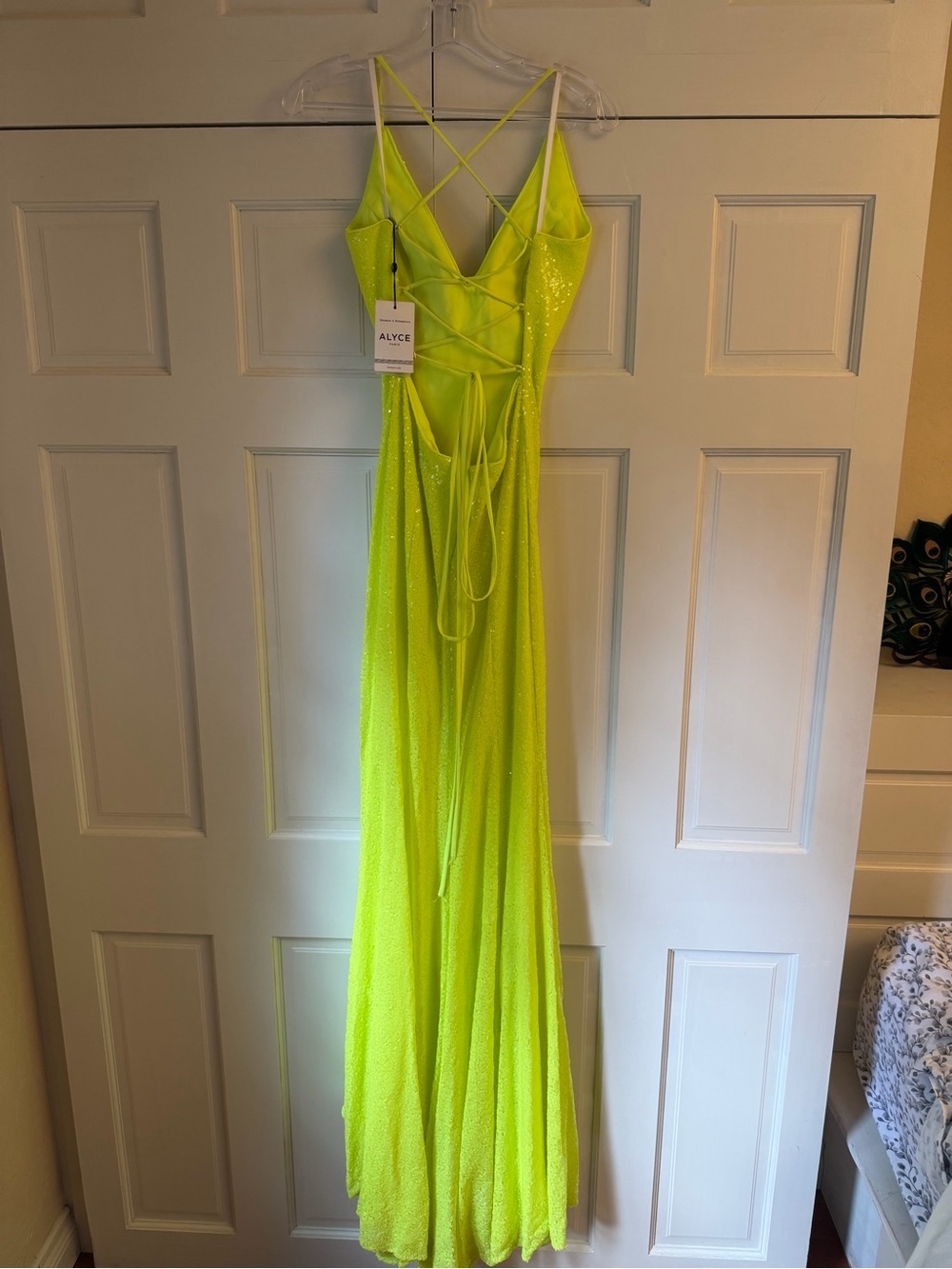 Alyce Paris Neon Lime Open-Back Prom Dress